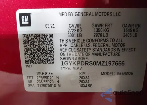 2021 Cadillac Xt6 Awd Premium Luxury z USA, uszkodzony, nr VIN 1GYKPDRS0MZ197666